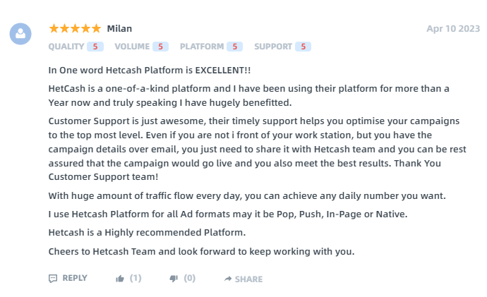 another user review of the HETCASH advertising network