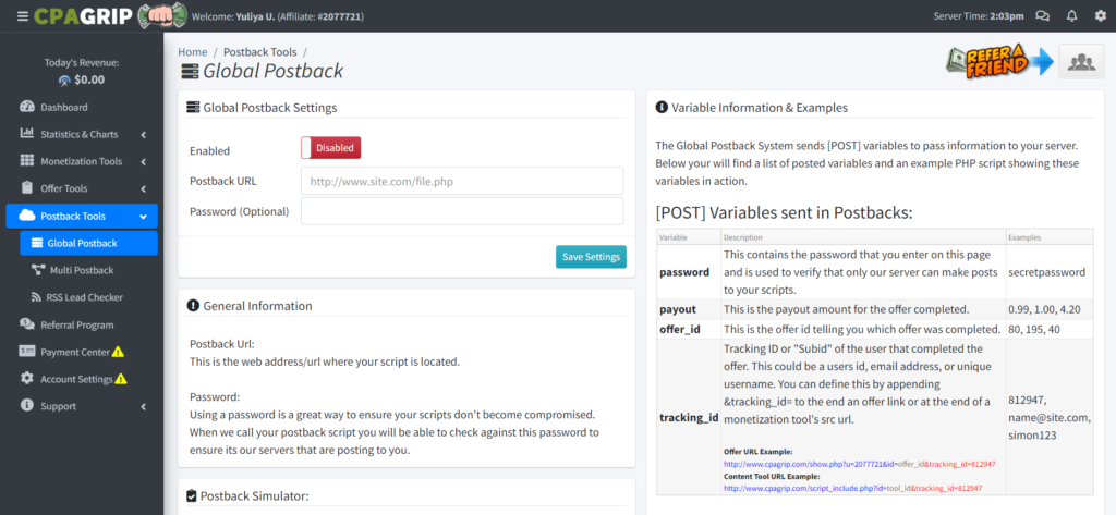 global postback section