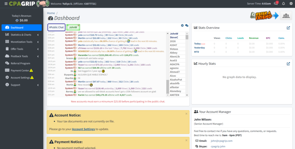 dashboard in cpagrip