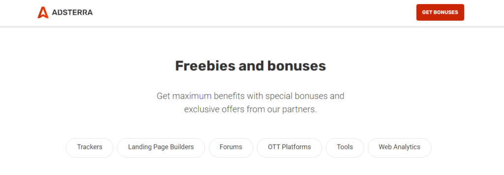 a page where you can get bonuses from adsterra