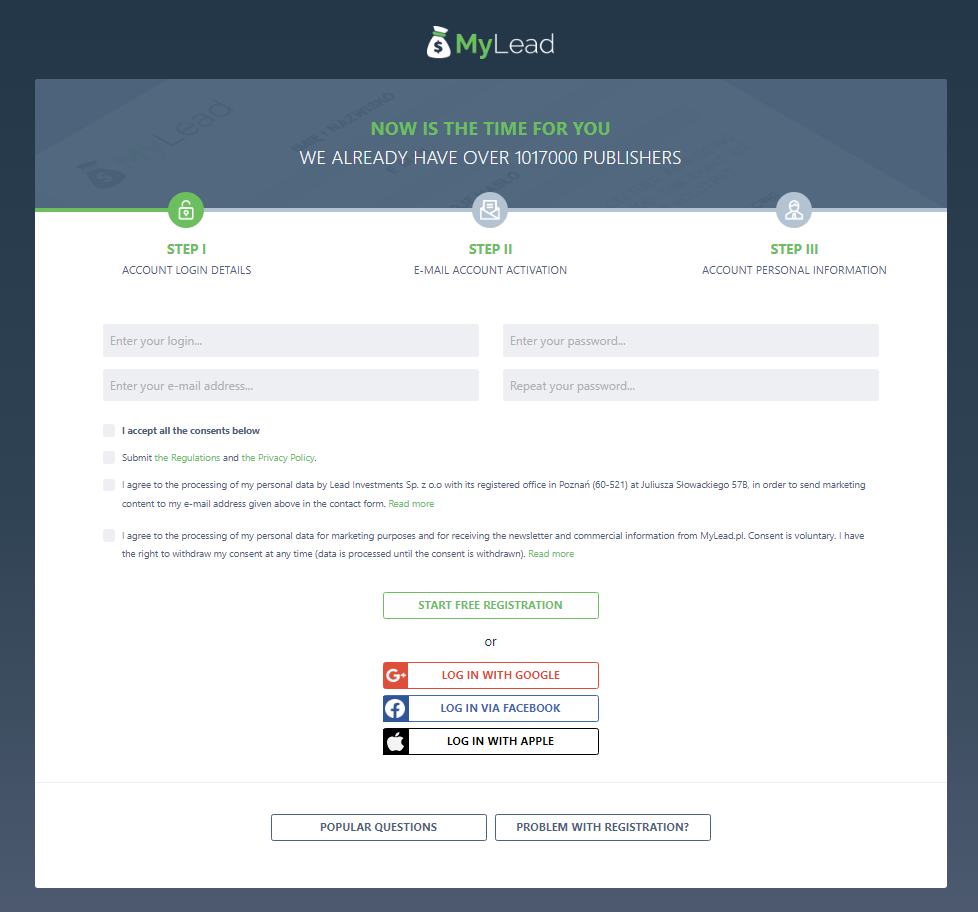 mylead registration form