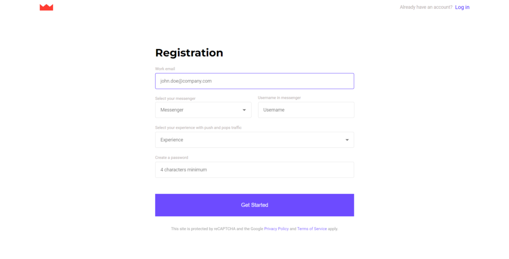 registration page