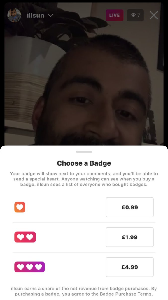 example of the badge system on instagram